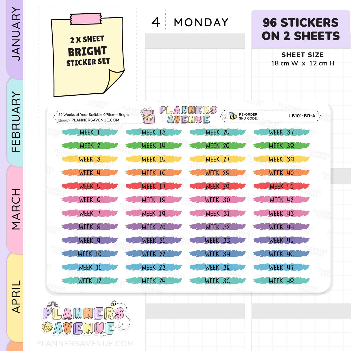 52 Weeks of Year Scribble Stickers (Set of 2 sheets)