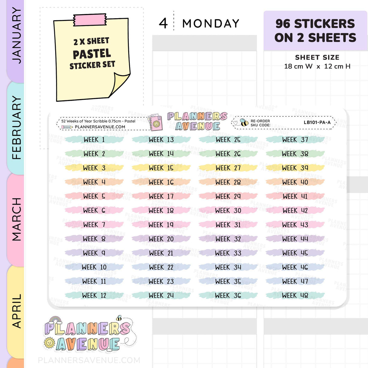 52 Weeks of Year Scribble Stickers (Set of 2 sheets)