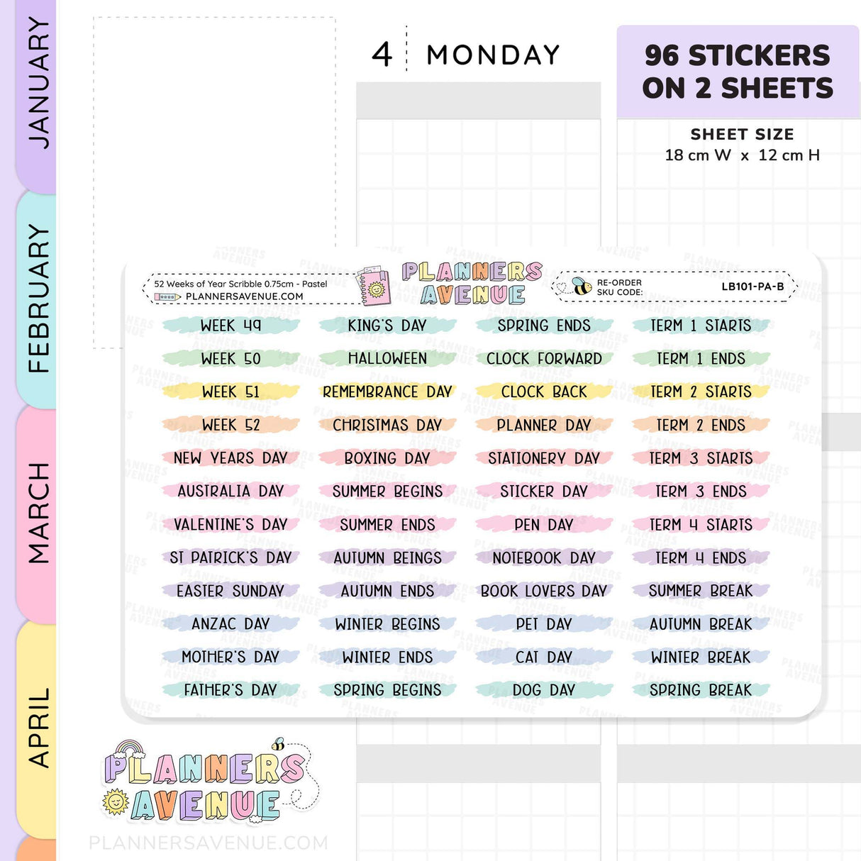 52 Weeks of Year Scribble Stickers (Set of 2 sheets)