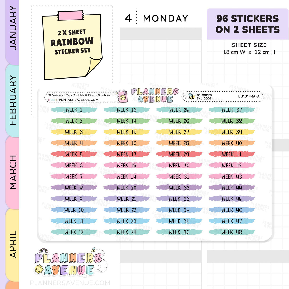 52 Weeks of Year Scribble Stickers (Set of 2 sheets)