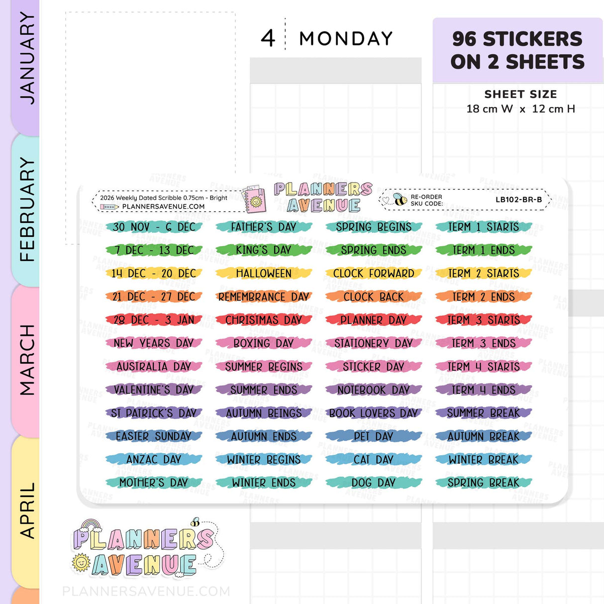 2026 Weekly Dated Scribble Stickers (2 Sticker Sheet Set)