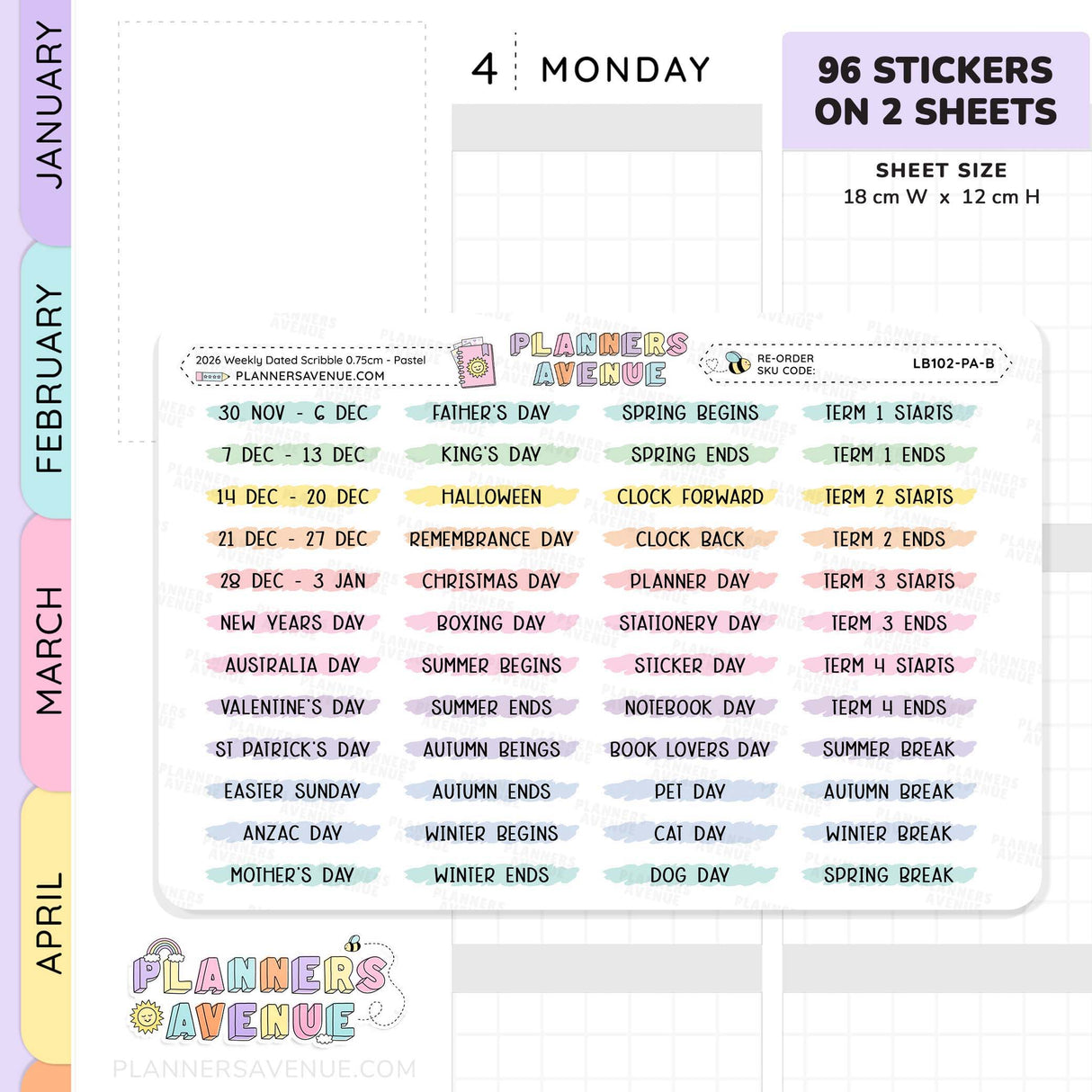 2026 Weekly Dated Scribble Stickers (2 Sticker Sheet Set)