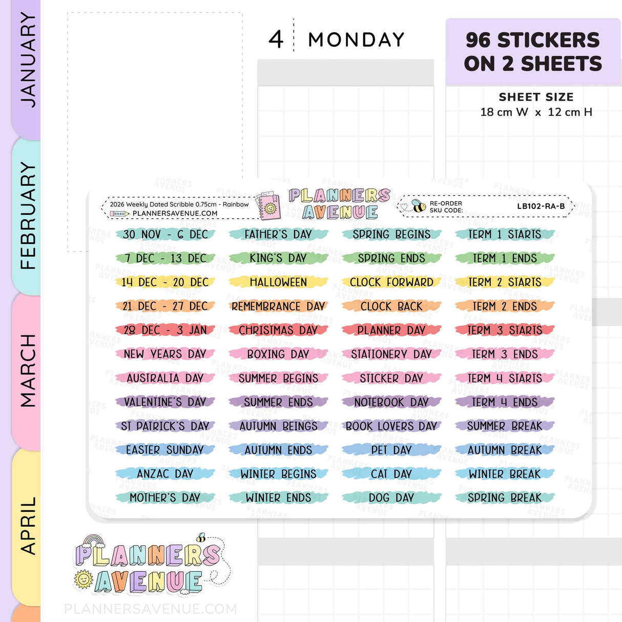 2026 Weekly Dated Scribble Stickers (2 Sticker Sheet Set)