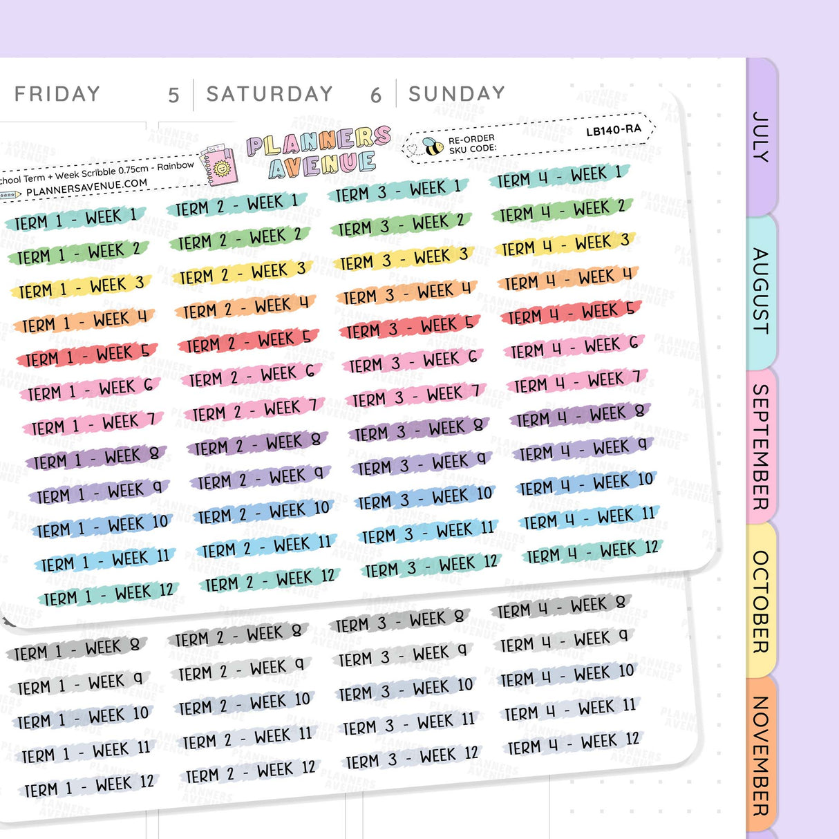 School Term Weeks Scribble Stickers