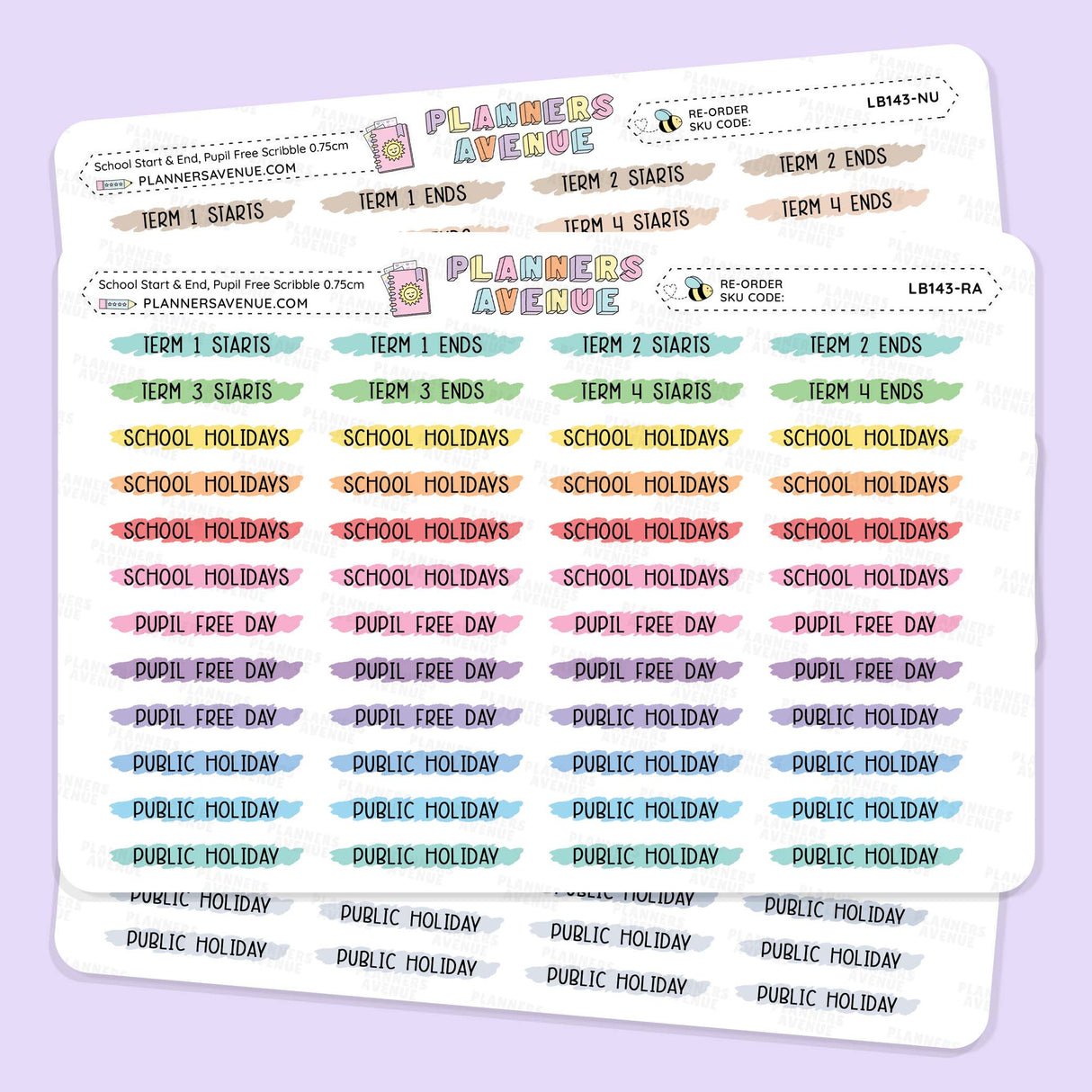 School Term Start & End Scribble Stickers