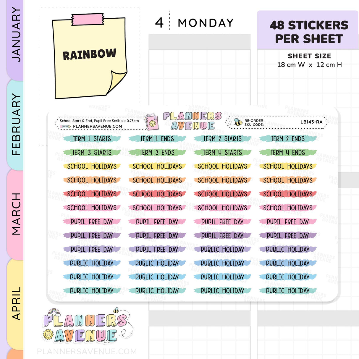 School Term Start & End Scribble Stickers