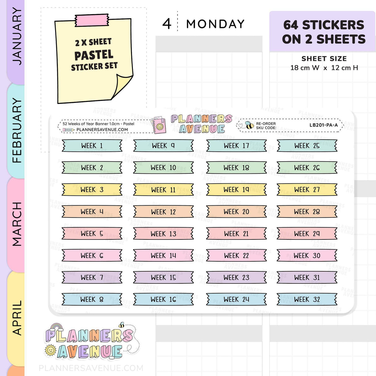 52 Weeks of Year Banner Flag Stickers (Set of 2 sheets)