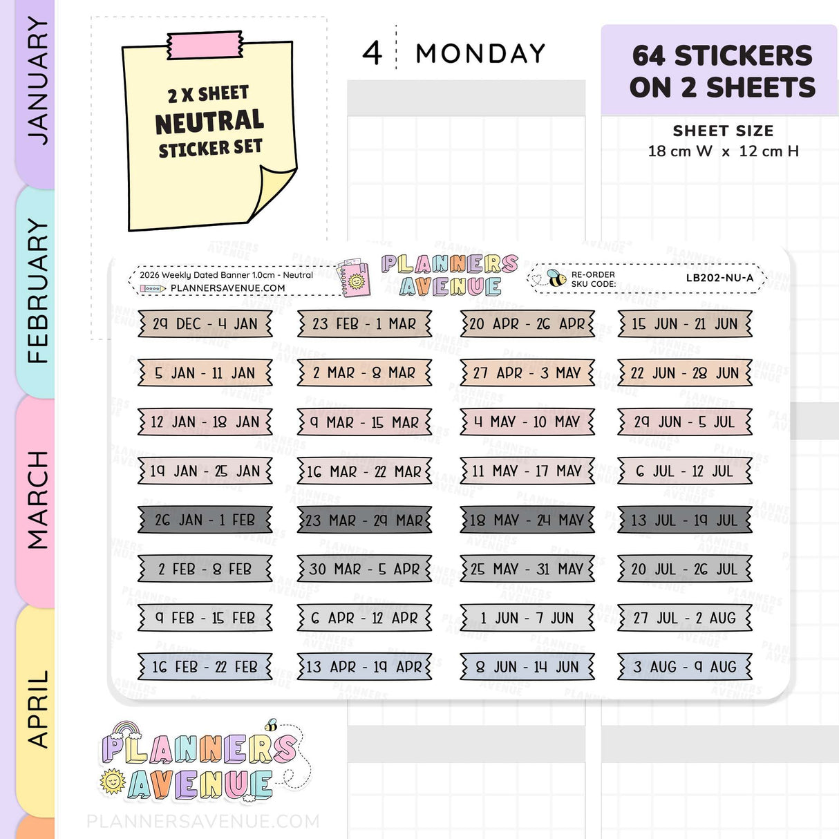 2026 Weekly Dated Banner Flag Stickers (2 Sticker Sheet Set)