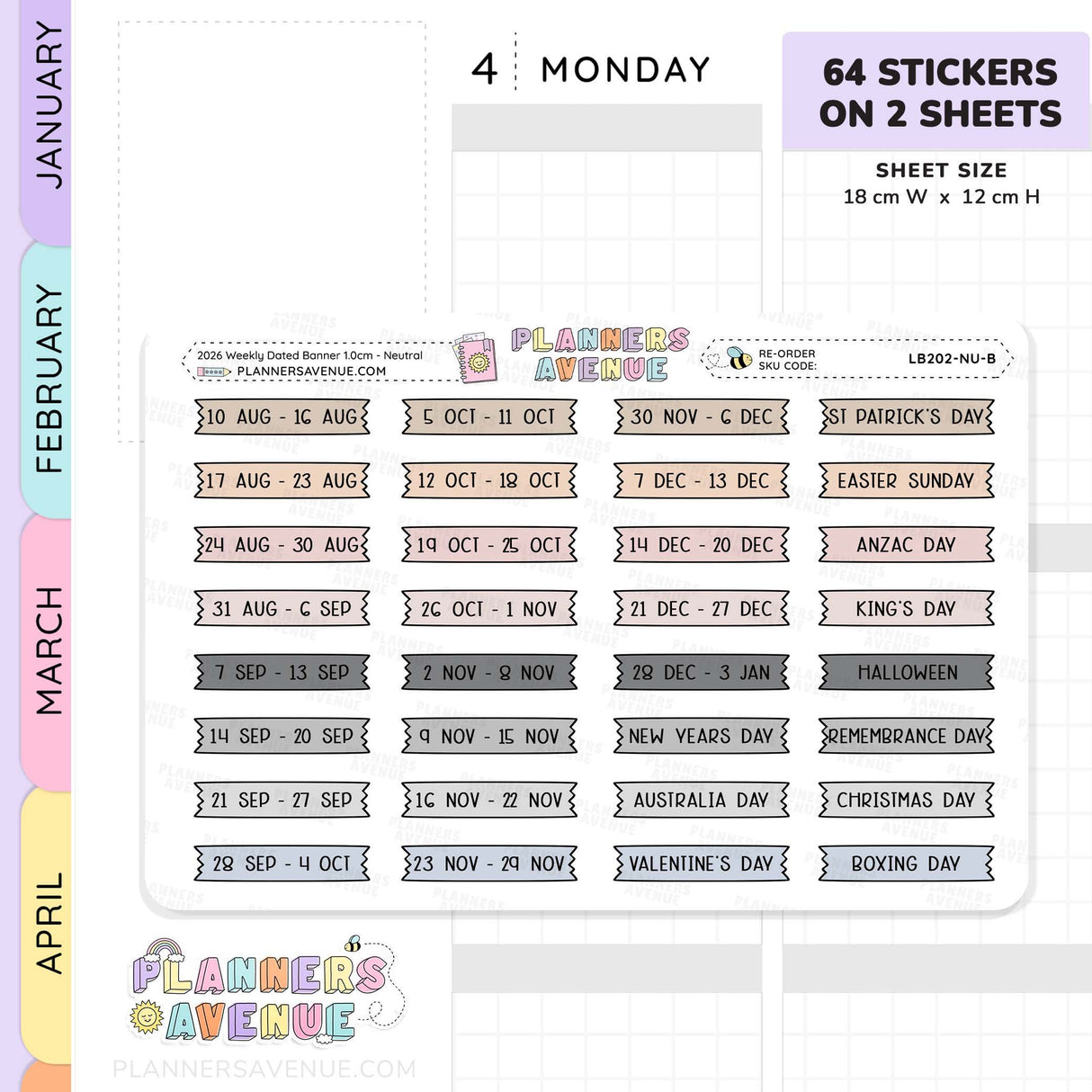 2026 Weekly Dated Banner Flag Stickers (2 Sticker Sheet Set)