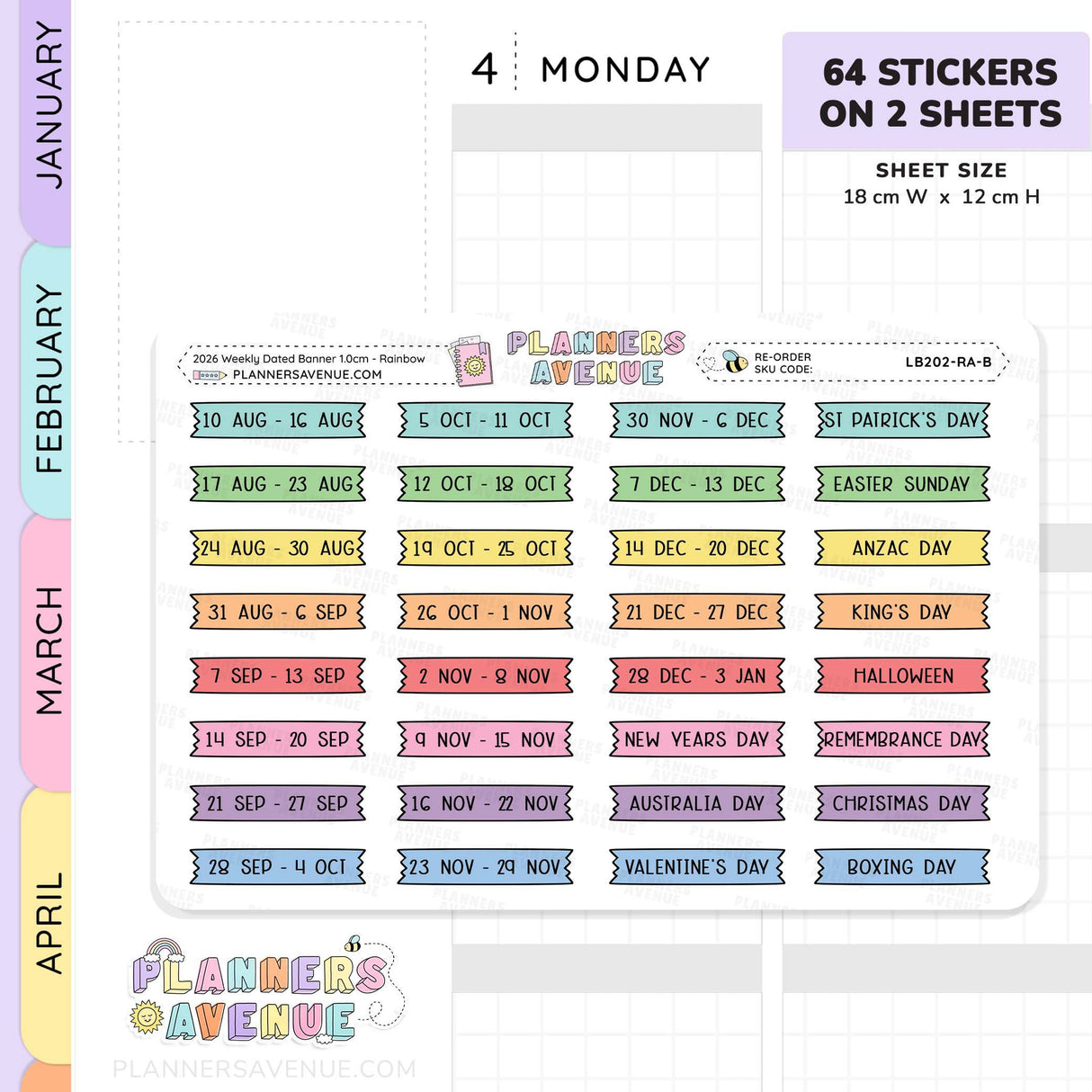 2026 Weekly Dated Banner Flag Stickers (2 Sticker Sheet Set)