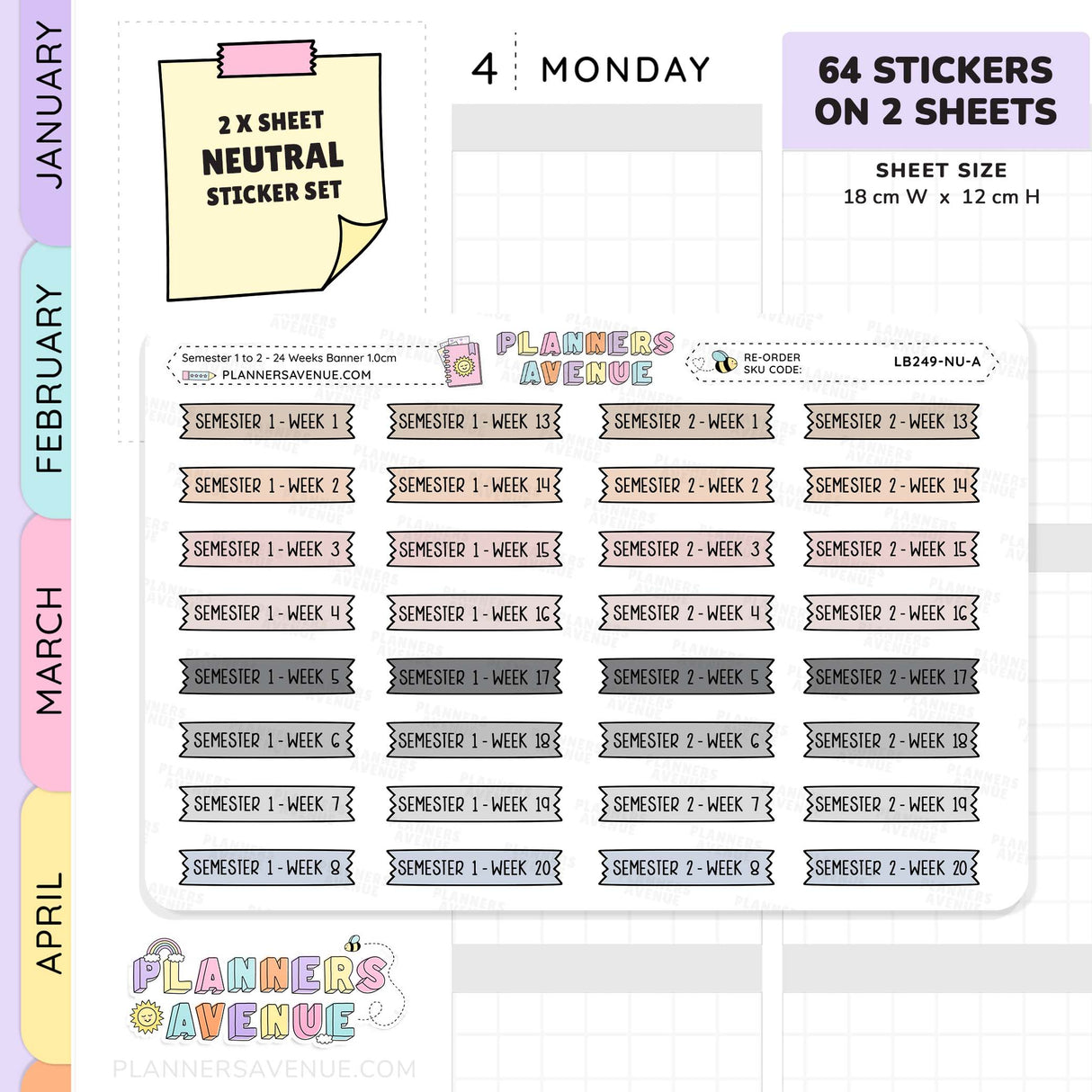 Semester 1 & 2 with Week 1–24 Banner Flag Stickers