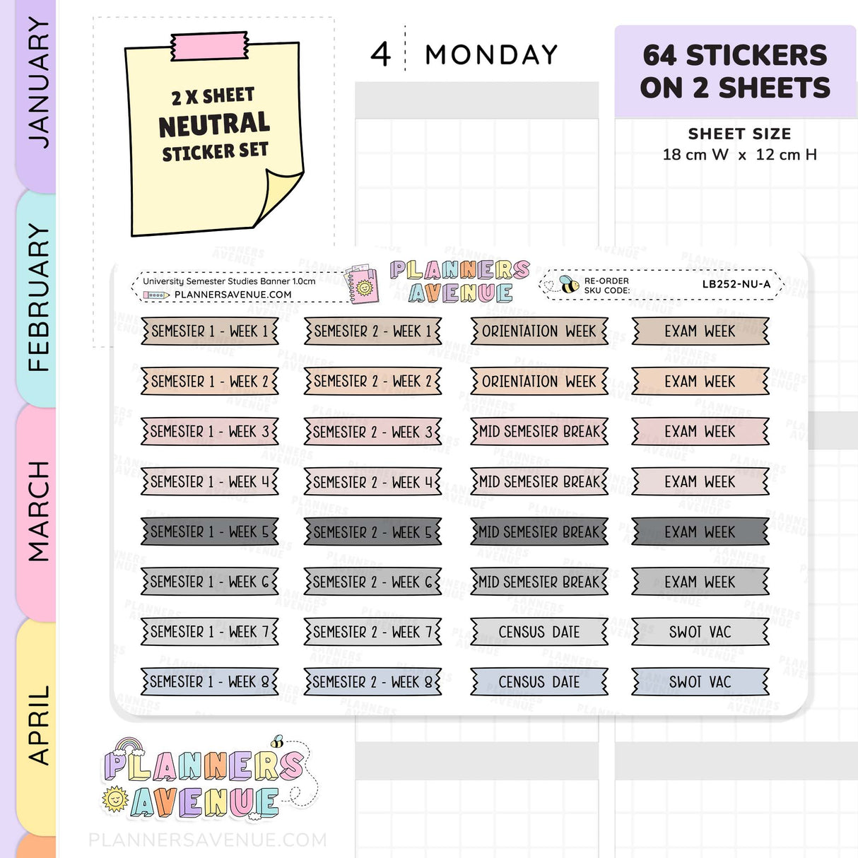 University Semester Banner Flag Stickers
