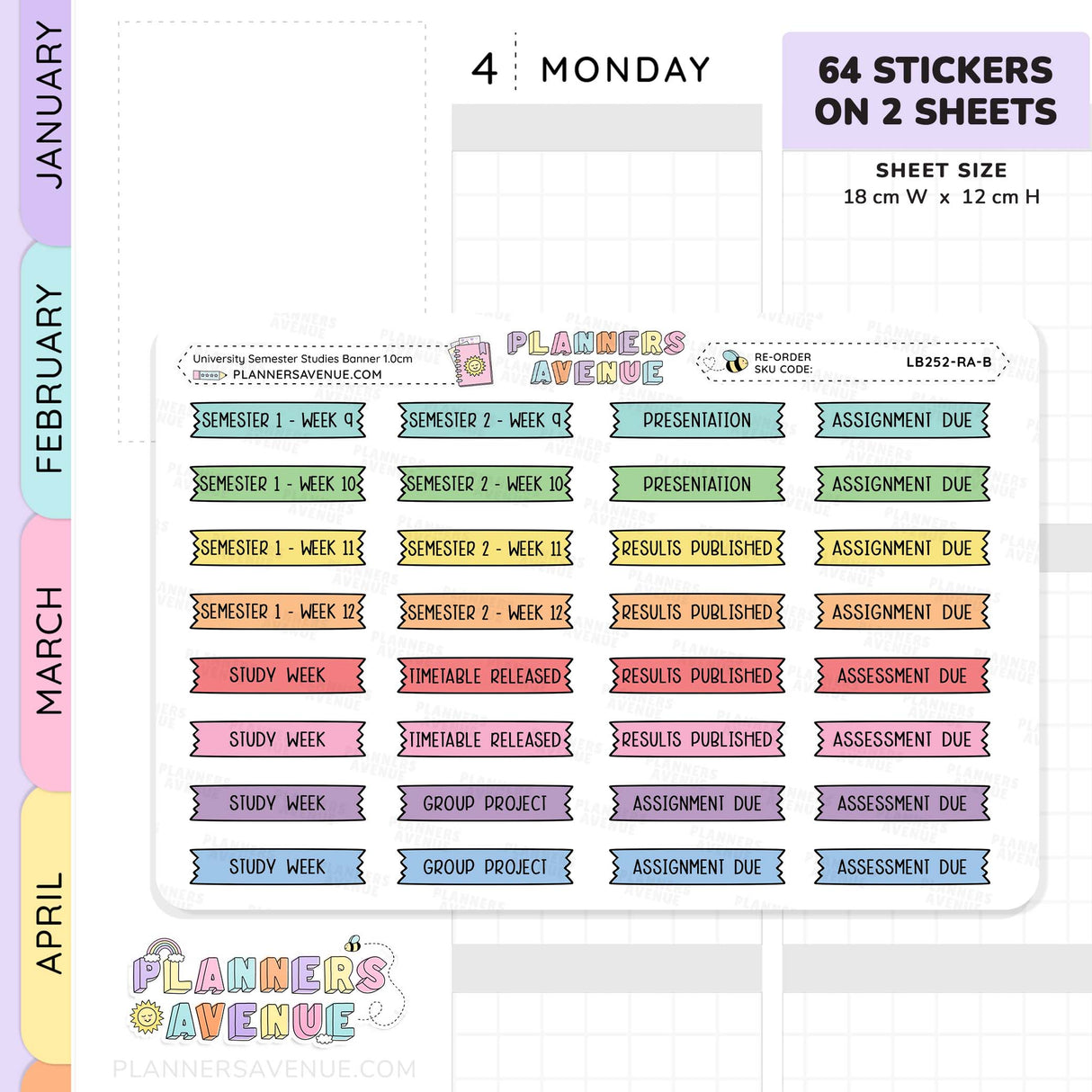 University Semester Banner Flag Stickers