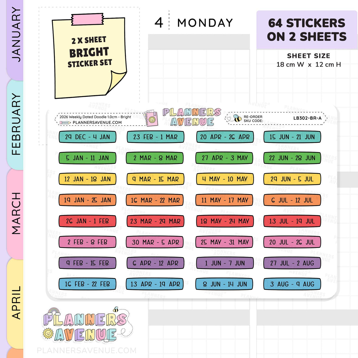 2026 Weekly Dated Planner Stickers (2 Sticker Sheet Set)