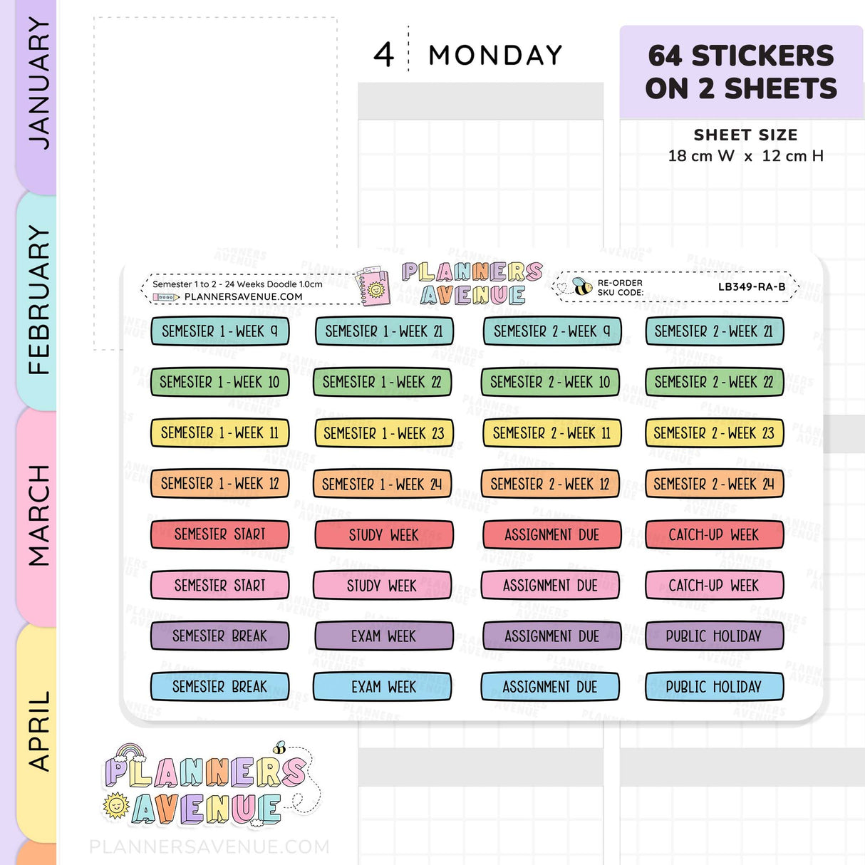 Semester 1 to 2 with 24 Weeks Planner Stickers