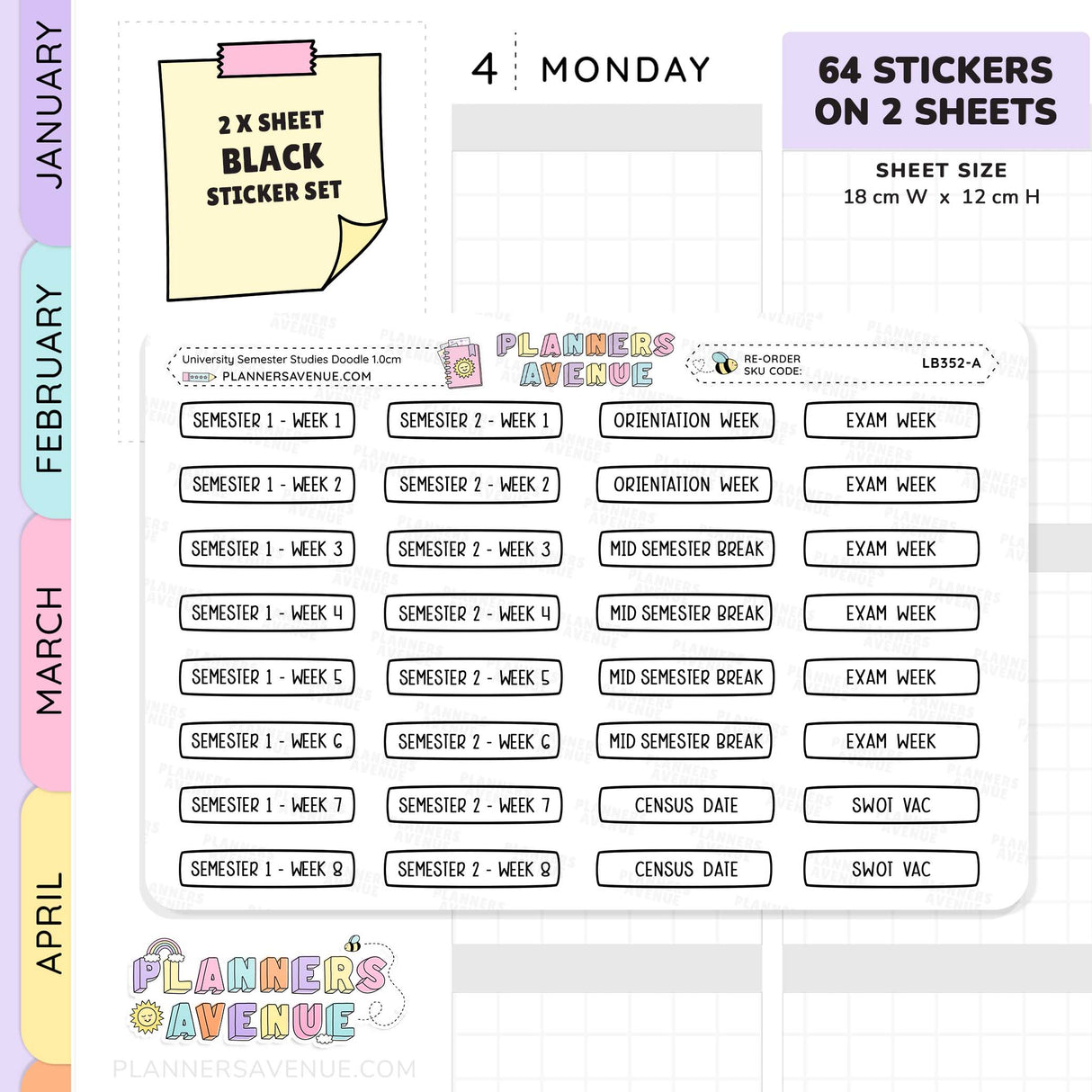 University Semester Planner Stickers