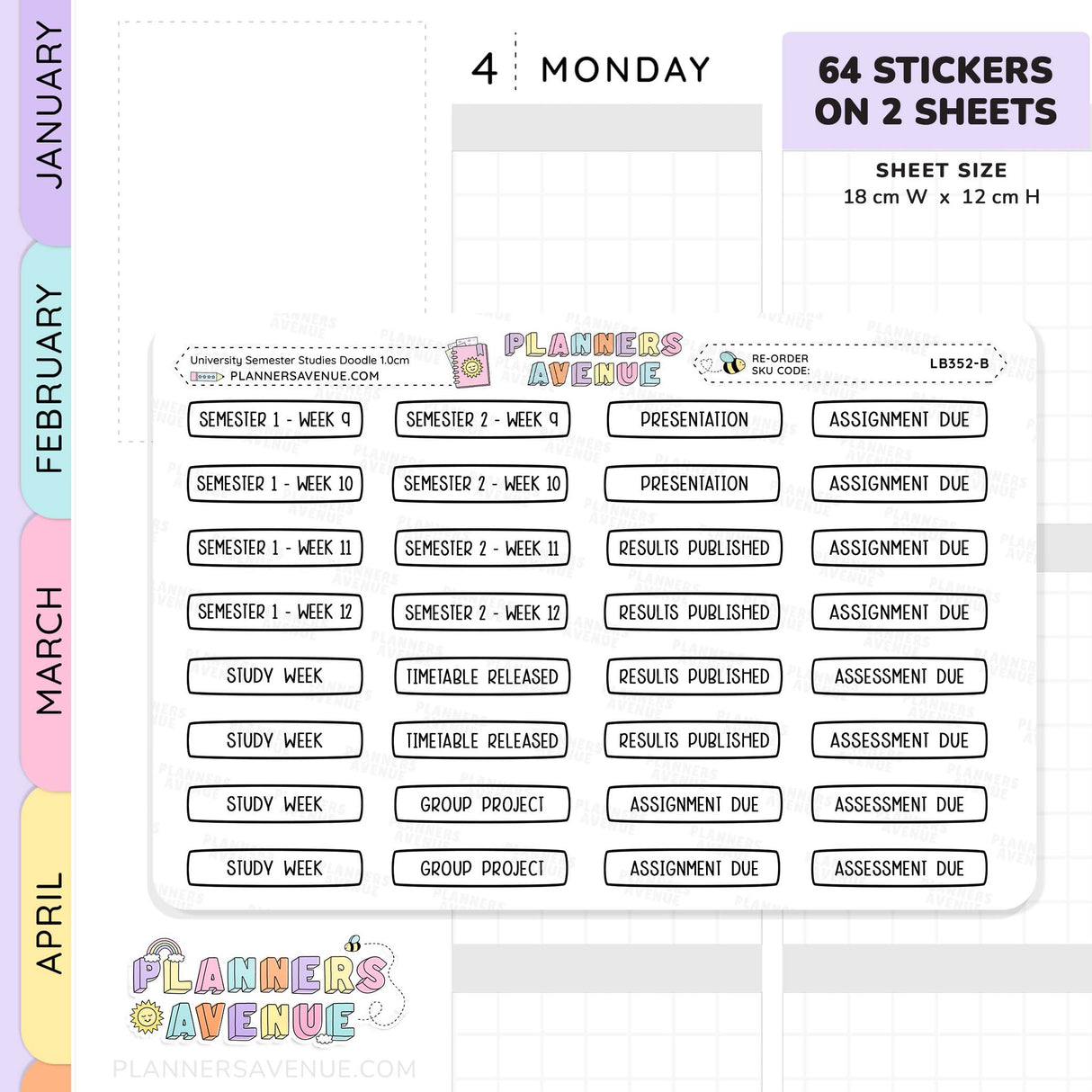 University Semester Planner Stickers
