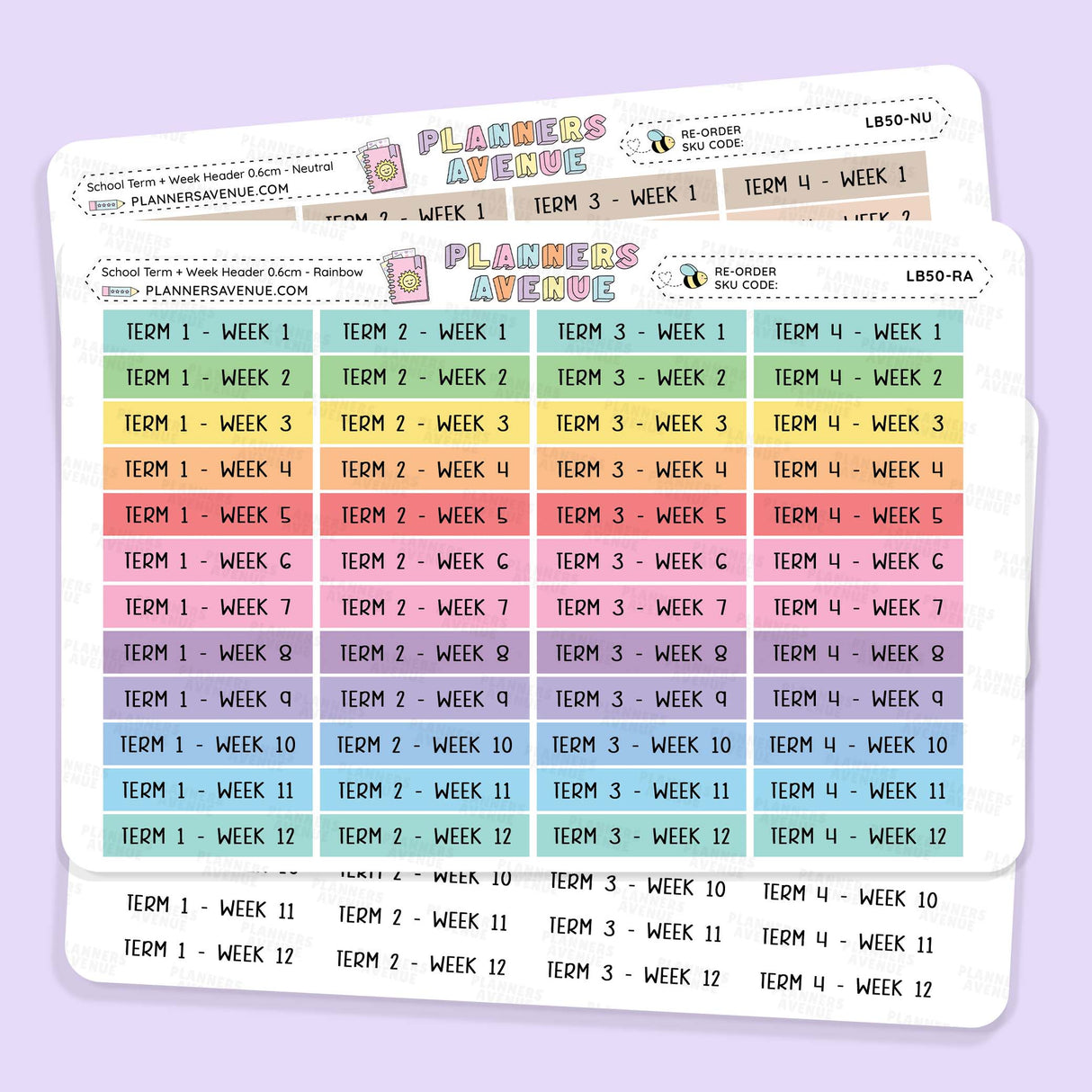 School Term Weeks Header Stickers featuring Term 1 to Term 12
