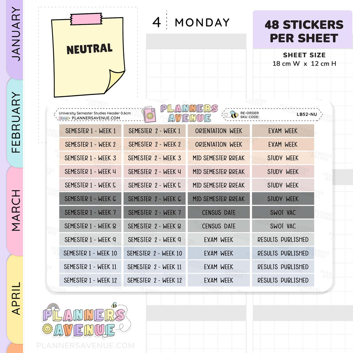 University Semester Header Stickers