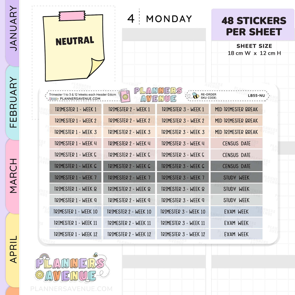 Trimester 1 to 3 with 12 Weeks Header Stickers