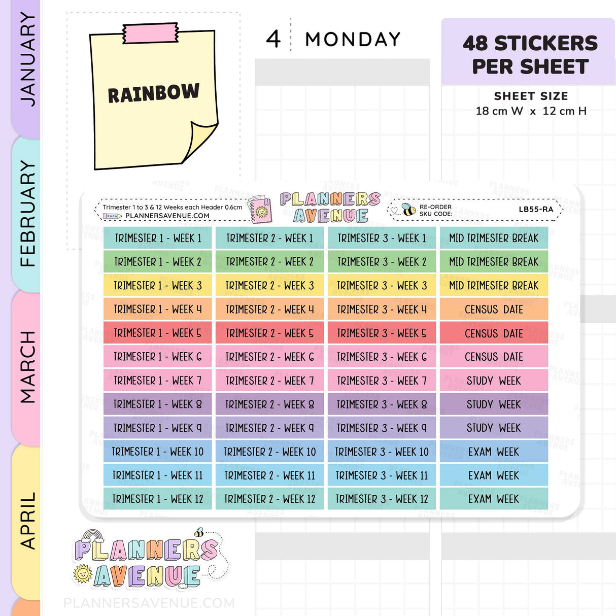 Trimester 1 to 3 with 12 Weeks Header Stickers