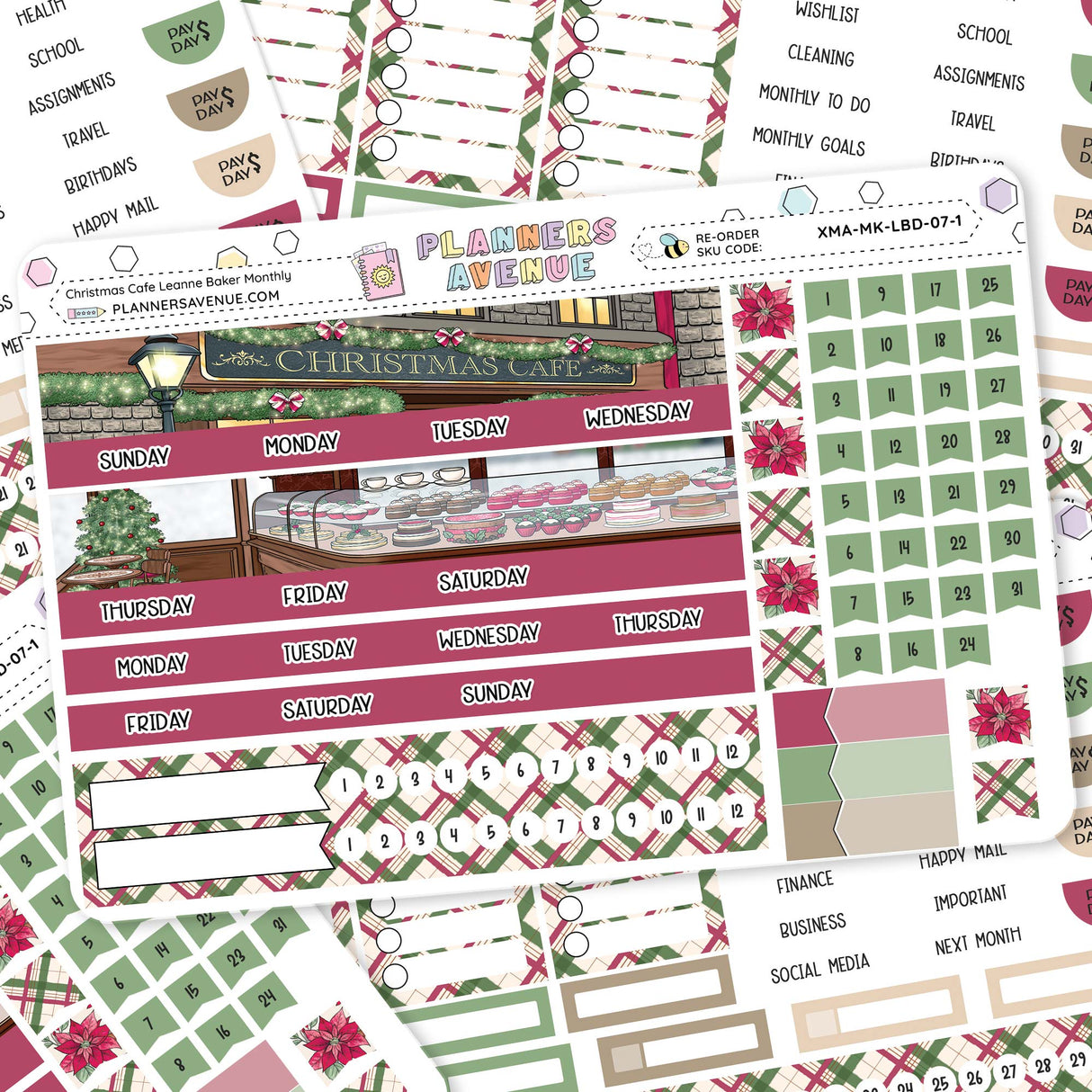 Collection of Christmas-themed planner stickers with various designs on a white background.