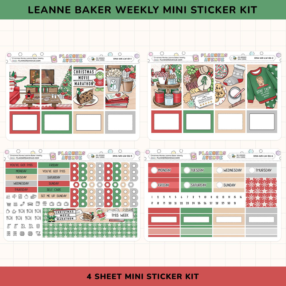 Leanne Baker Weekly Mini Sticker Kit with Christmas-themed designs on a white background.