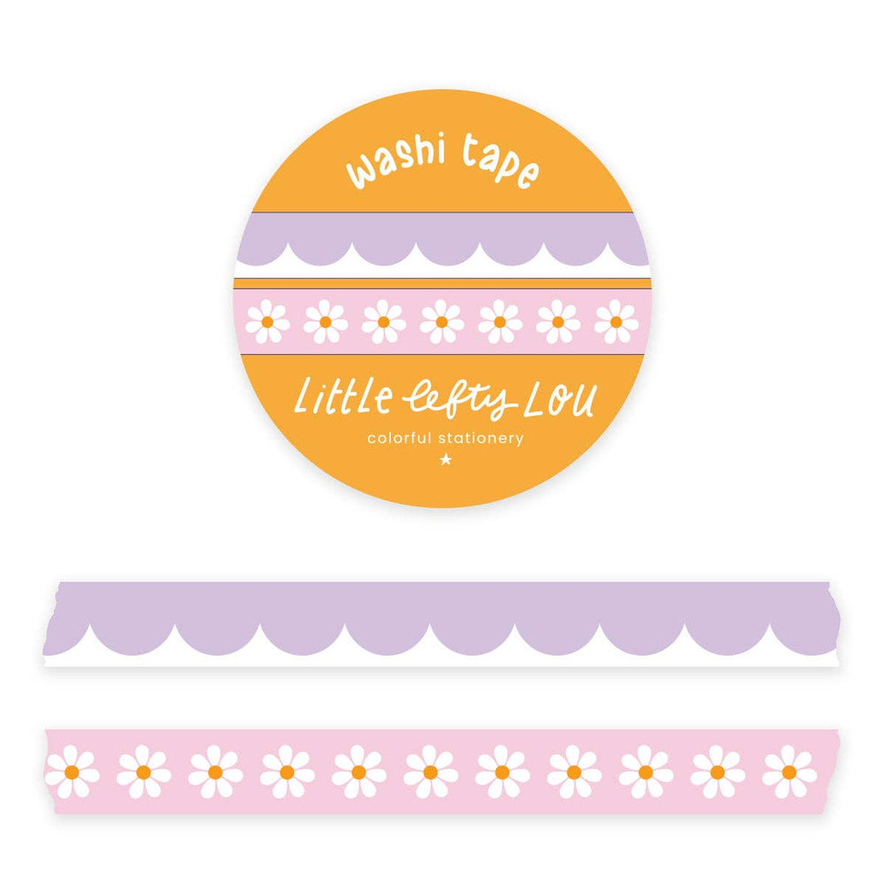 Lilac Scalloped and Pink Daisies Slim Washi Tapes Set by Little Lefty Lou