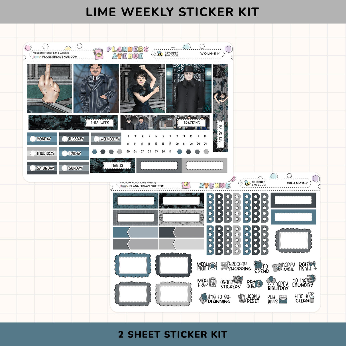 Macabre Manor Lime Weekly Planner Sticker Kit