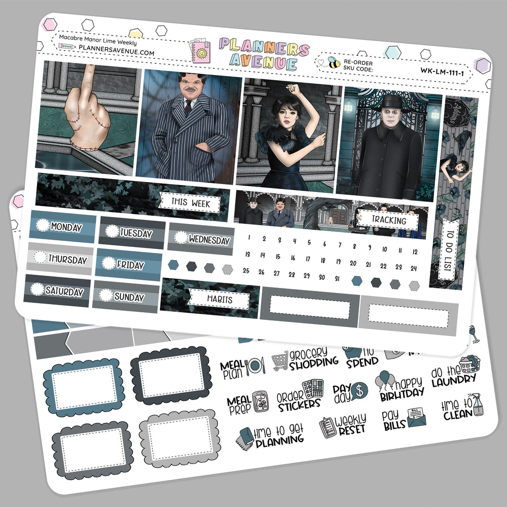 Macabre Manor Lime Weekly Planner Sticker Kit