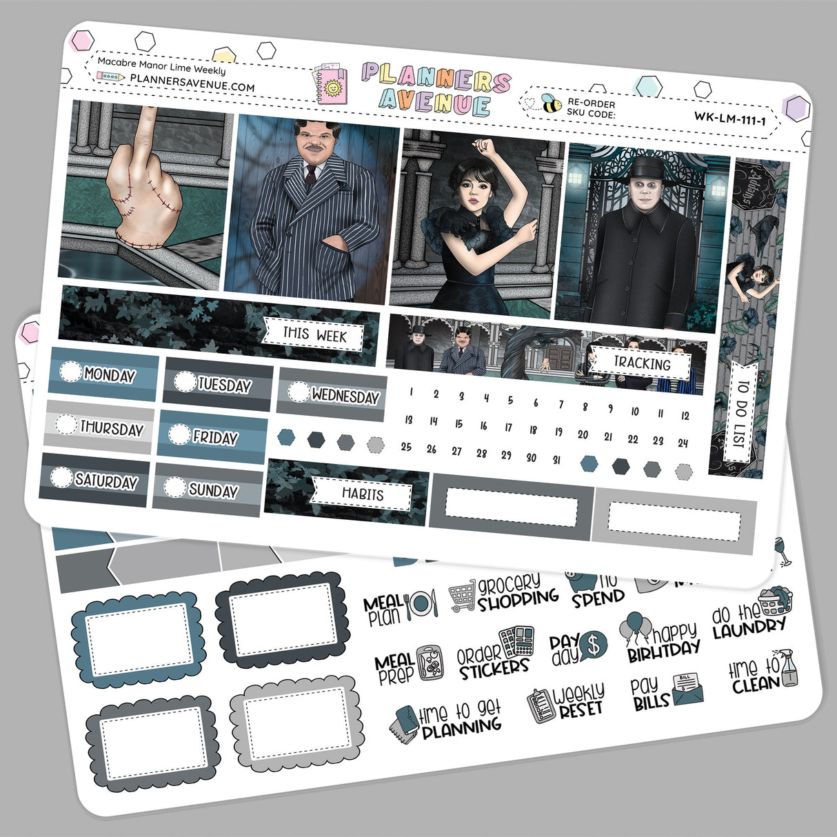 Macabre Manor Lime Weekly Planner Sticker Kit