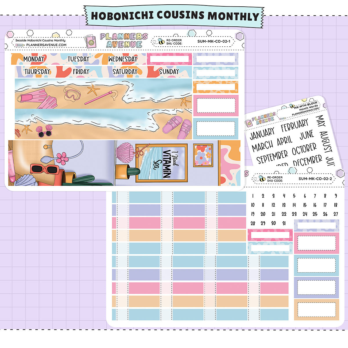 Seaside Hobonichi Cousins Monthly Sticker Foiled Kit (HOLO SILVER FOIL)