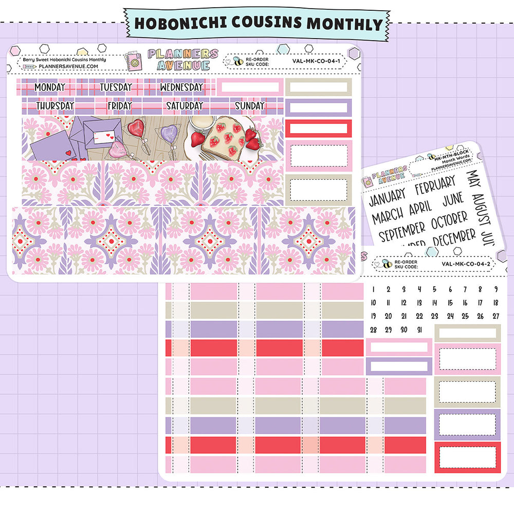 Berry Sweet Hobonichi Cousins Monthly Sticker Foiled Kit (PURPLE FOIL)