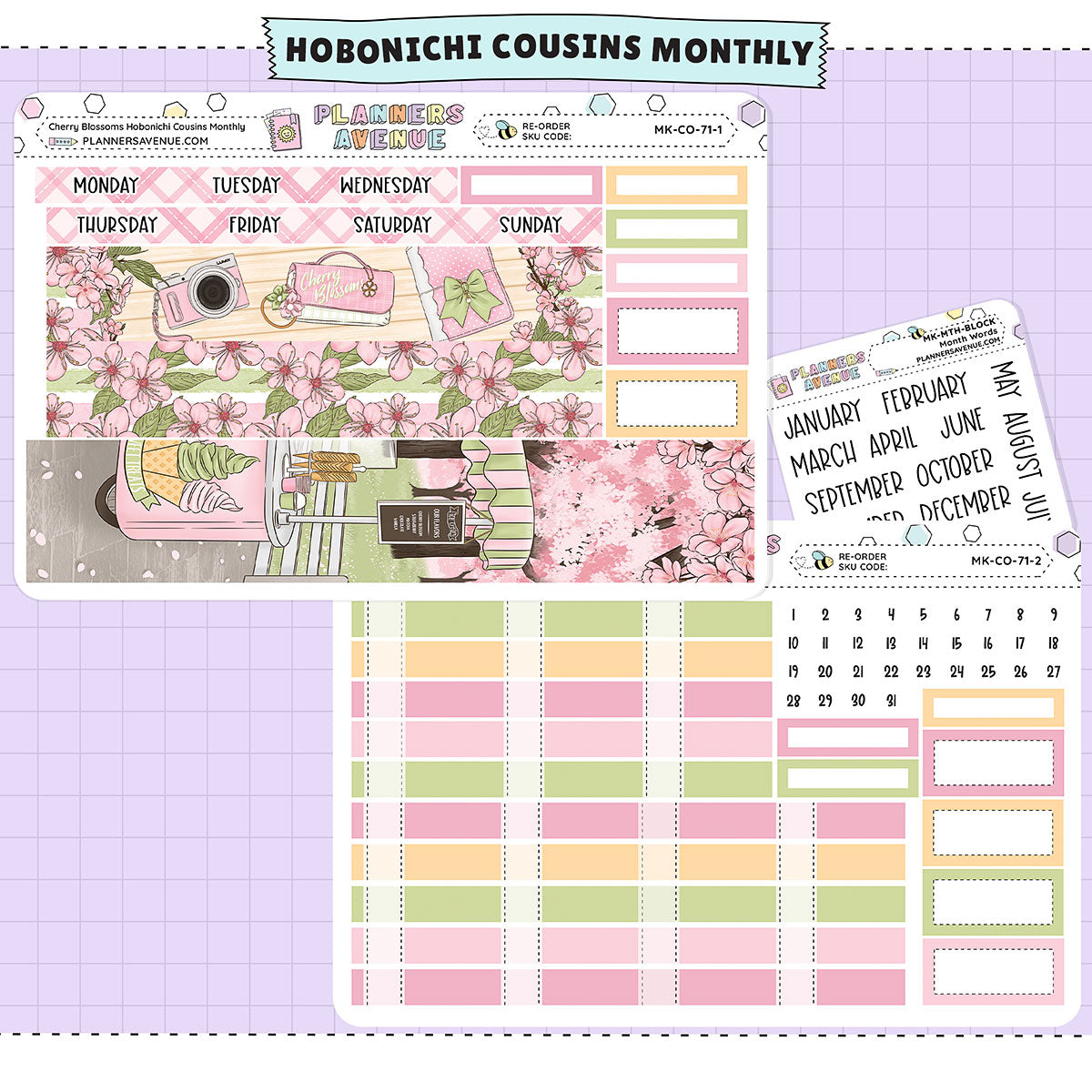 Cherry Blossoms Hobonichi Cousins Monthly Sticker Foiled Kit (GOLD FOIL)
