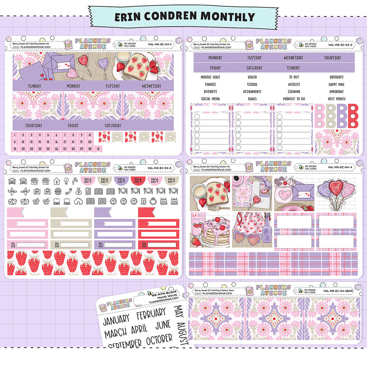 Berry Sweet Erin Condren Monthly Sticker Foiled Kit (PURPLE FOIL)