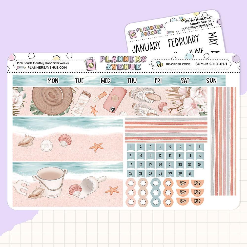Pink Sands Hobonichi Monthly Sticker Foiled Kit (HOLO GOLD FOIL)