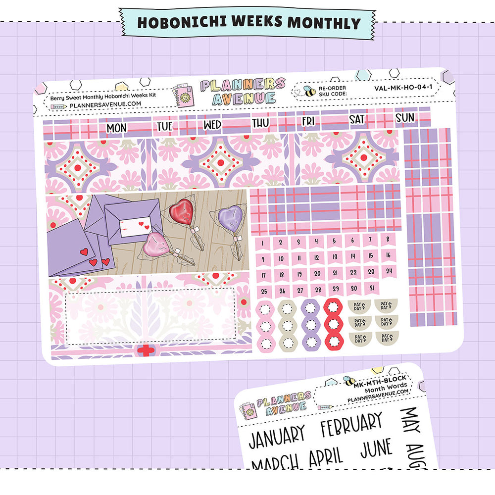 Berry Sweet Hobonichi Monthly Sticker Foiled Kit (PURPLE FOIL)