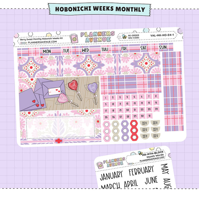 Berry Sweet Hobonichi Monthly Sticker Foiled Kit (PURPLE FOIL)