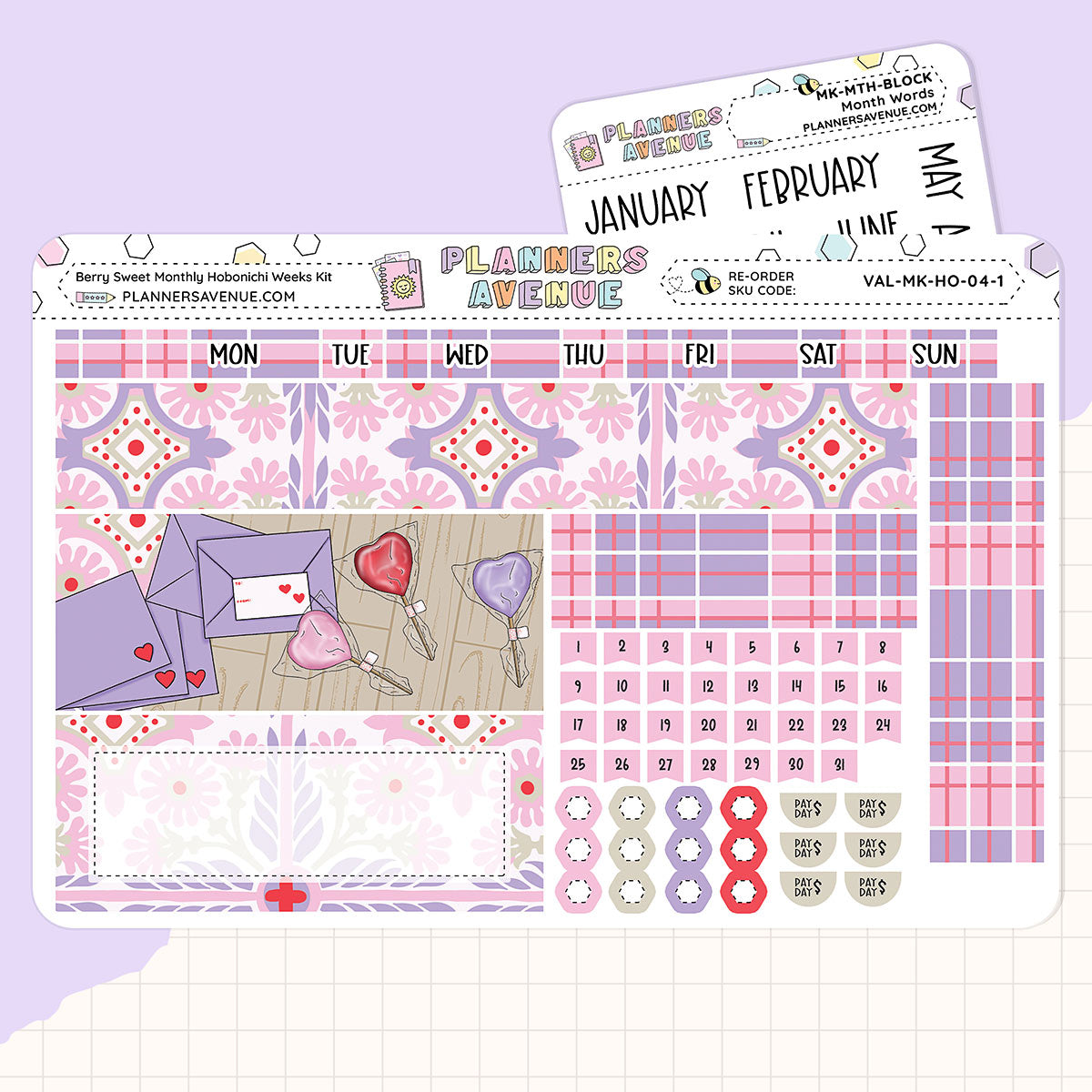 Berry Sweet Hobonichi Monthly Sticker Foiled Kit (PURPLE FOIL)