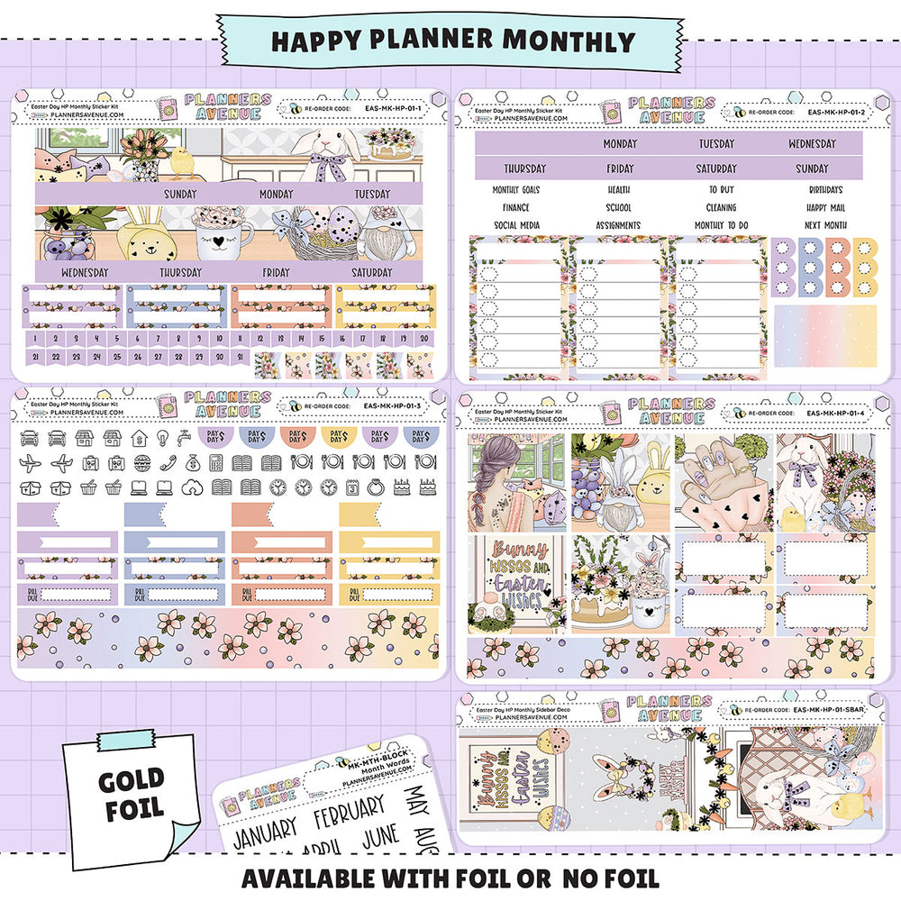 Easter Day Happy Planner Monthly Sticker Foiled Kit (GOLD FOIL)