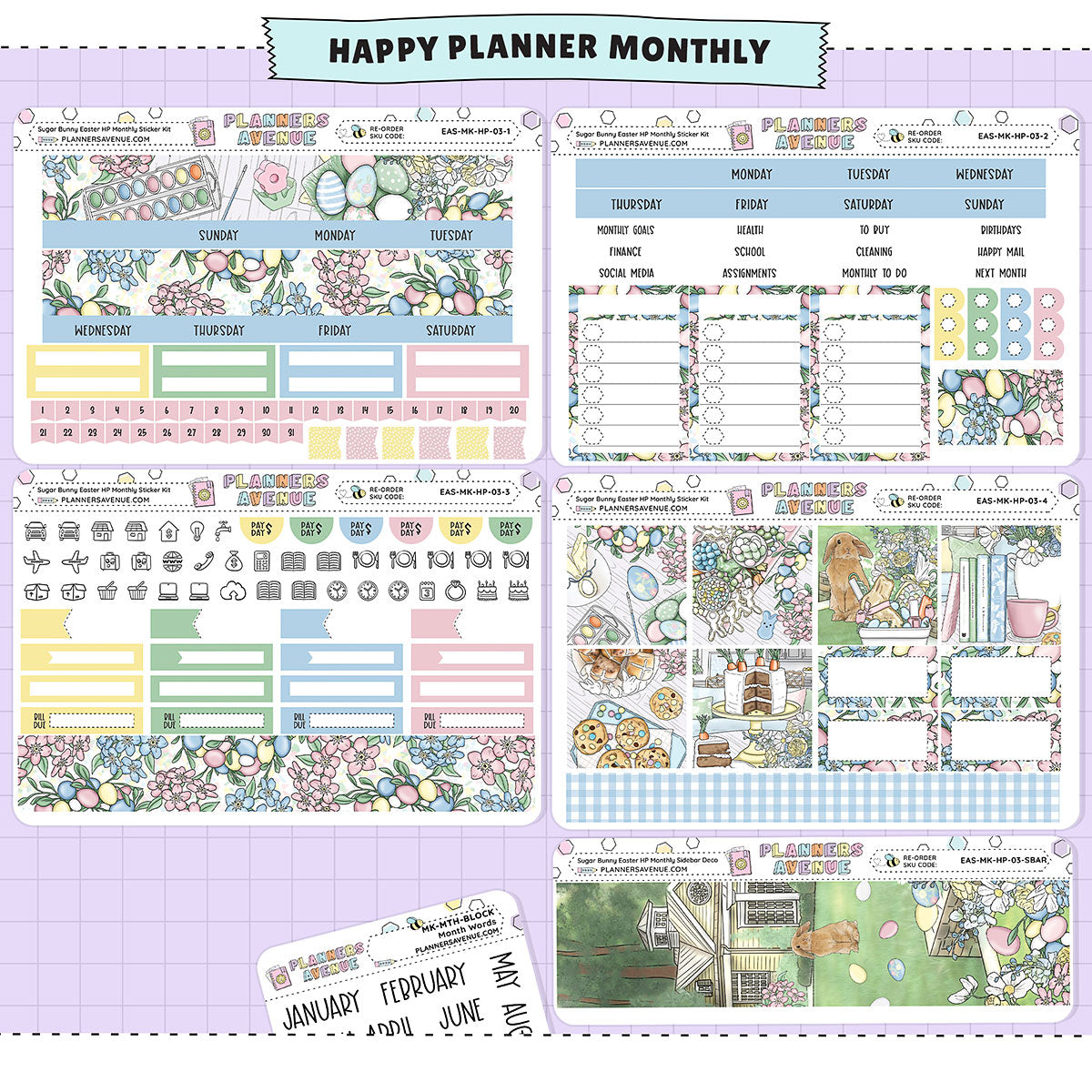 Sugar Bunny Happy Planner Monthly Sticker Foiled Kit (HOLO SILVER FOIL)