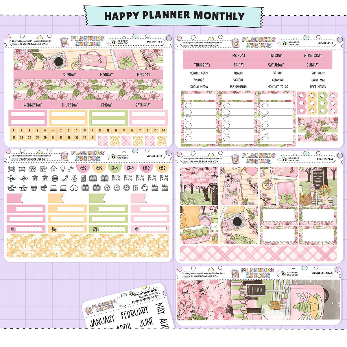 Cherry Blossoms Happy Planner Monthly Sticker Foiled Kit (GOLD FOIL)
