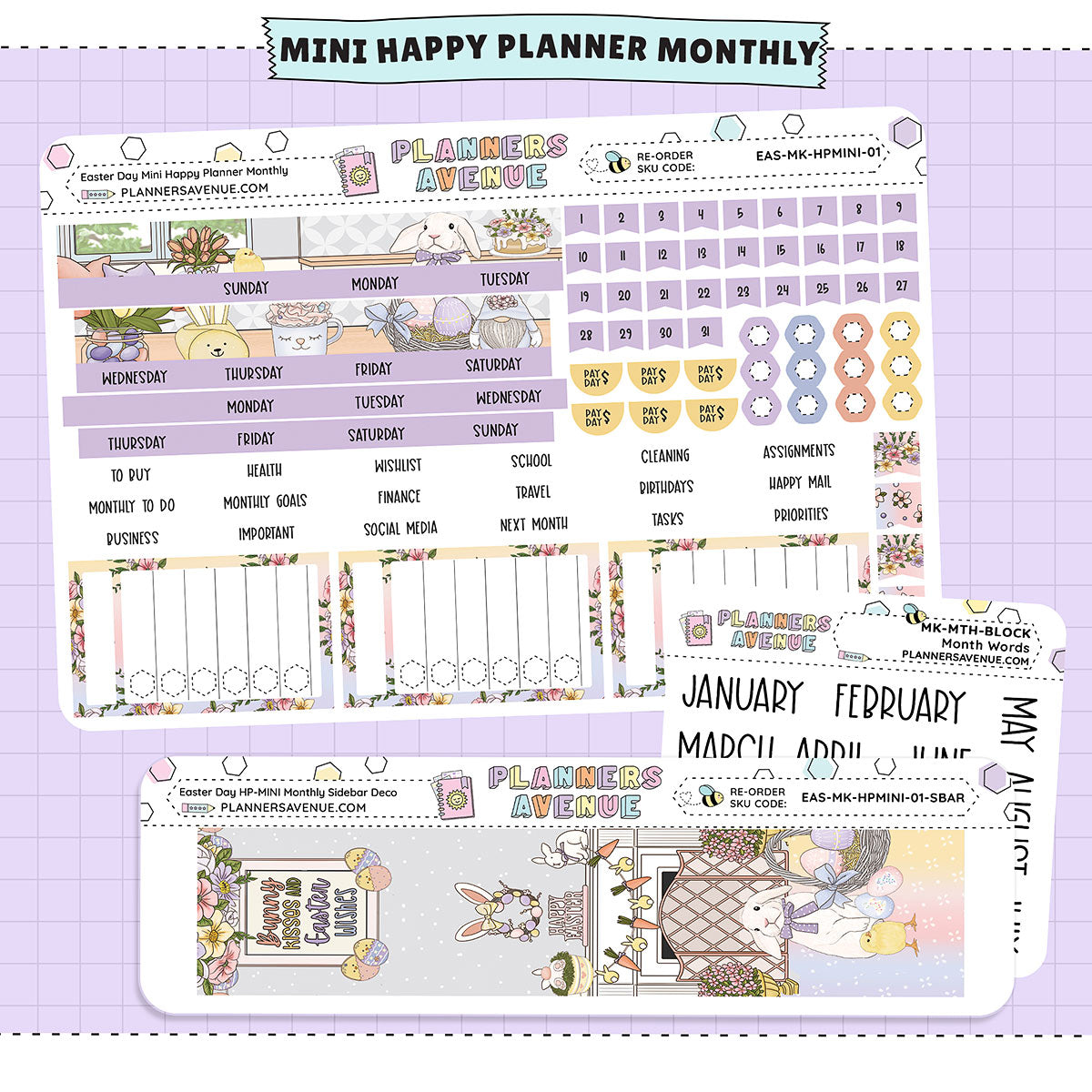 Easter Day Happy Planner MINI Monthly Sticker Foiled Kit (GOLD FOIL)