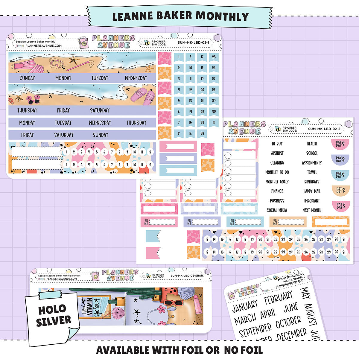 Seaside Leanne Baker Monthly Sticker Foiled Kit (HOLO SILVER FOIL)