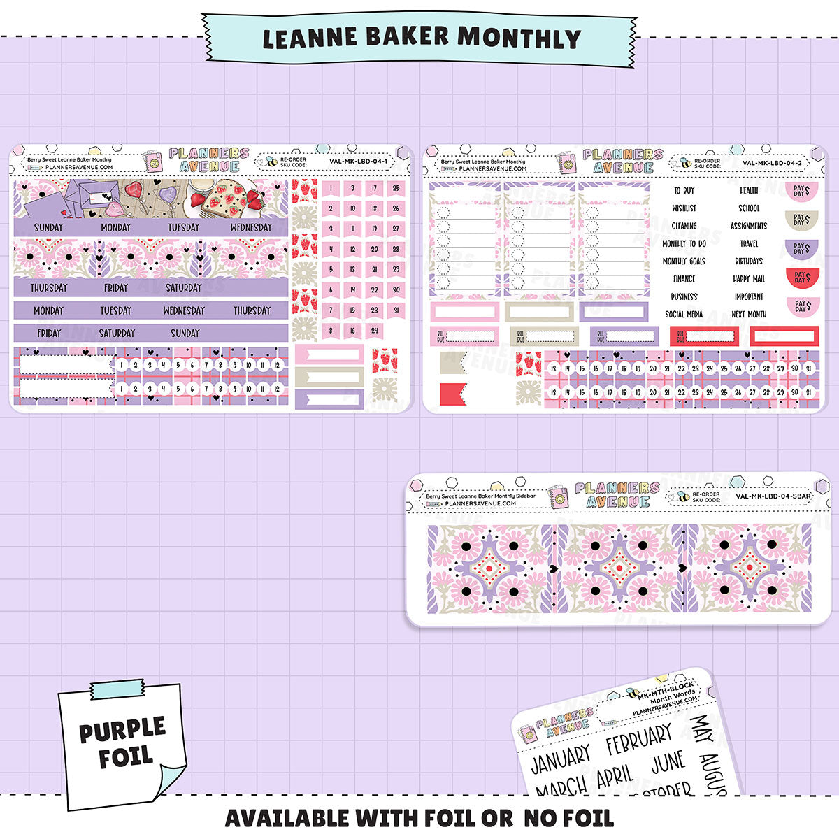 Berry Sweet Leanne Baker Monthly Sticker Foiled Kit (PURPLE FOIL)