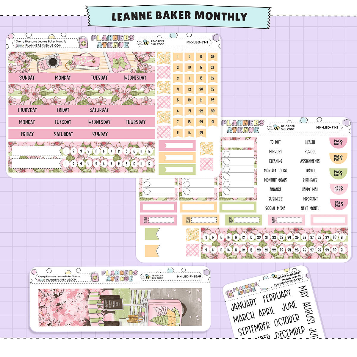 Cherry Blossoms Leanne Baker Monthly Sticker Foiled Kit (GOLD FOIL)