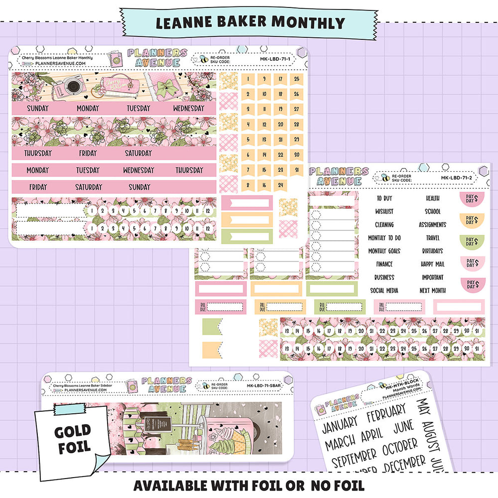 Cherry Blossoms Leanne Baker Monthly Sticker Foiled Kit (GOLD FOIL)
