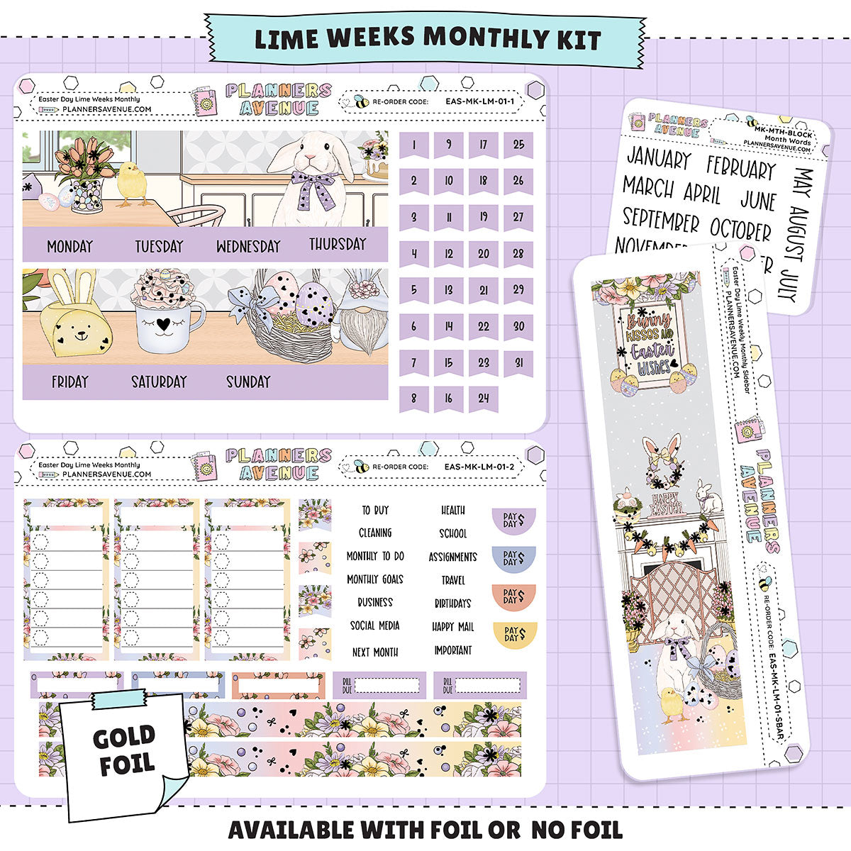 Easter Day Lime Monthly Sticker Foiled Kit (GOLD FOIL)