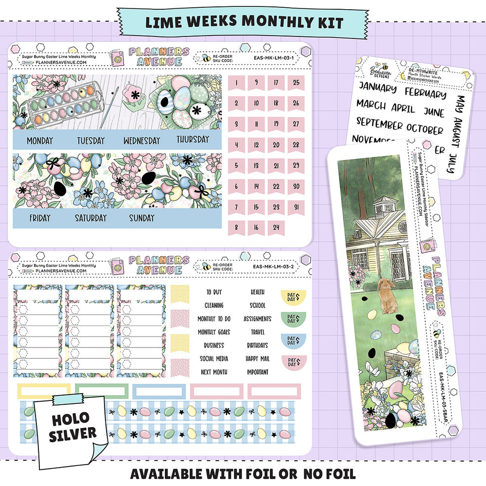 Sugar Bunny Lime Monthly Sticker Foiled Kit (HOLO SILVER FOIL)