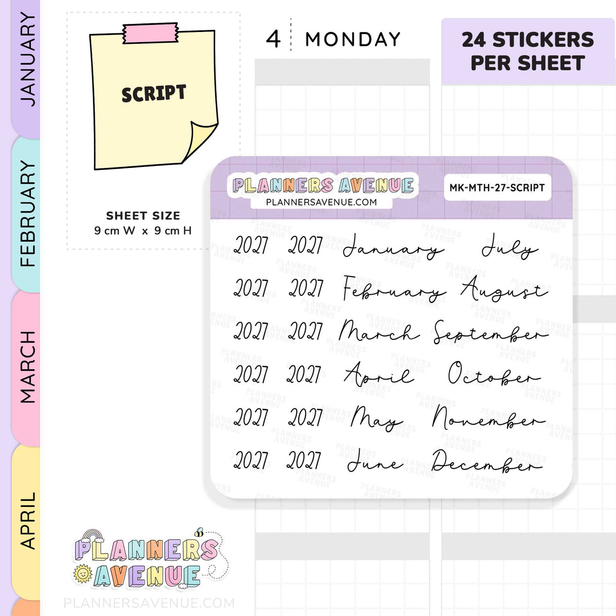 2027 Month & Year Planner Stickers